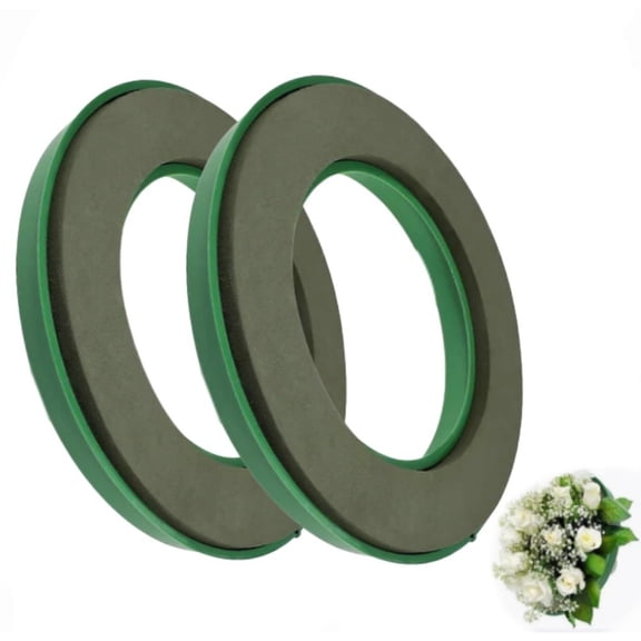 2 Pack Foam Wreath Rings 12 Inch With Plastic Backing, Green Floral Foam Circular Forms For Craft Production, Floral Design, Wedding Car Decoration And Festival Parties