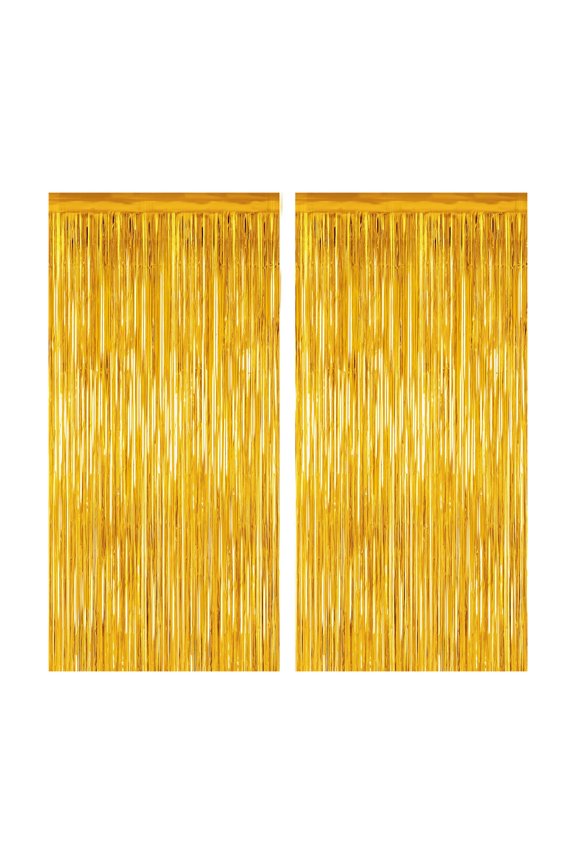 2 Pack Foil Fringe Backdrop Curtains, 3.3 x 6.6ft Gold Metallic Foil Curtains Fringe Rain Curtain Tinsel Streamers for Birthday, Baby Shower, Graduation, Christmas New Year Eve Party