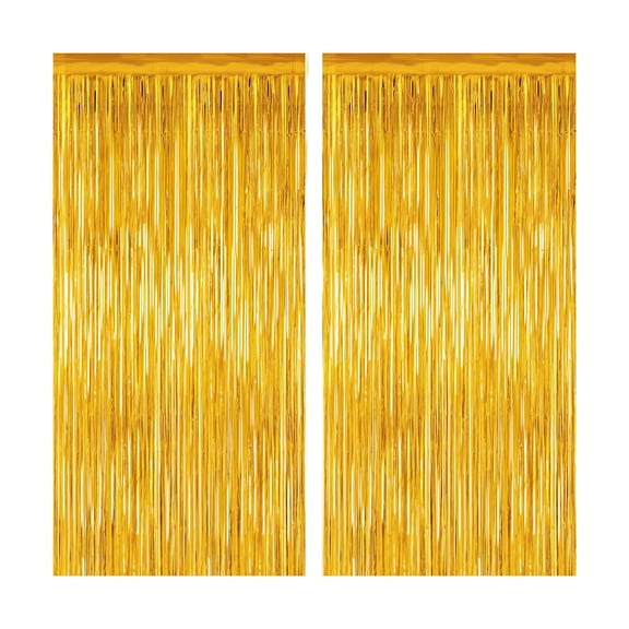 2 Pack Foil Fringe Backdrop Curtains, 3.3 x 6.6ft Gold Metallic Foil Curtains Fringe Rain Curtain Tinsel Streamers for Birthday, Baby Shower, Graduation, Christmas New Year Eve Party