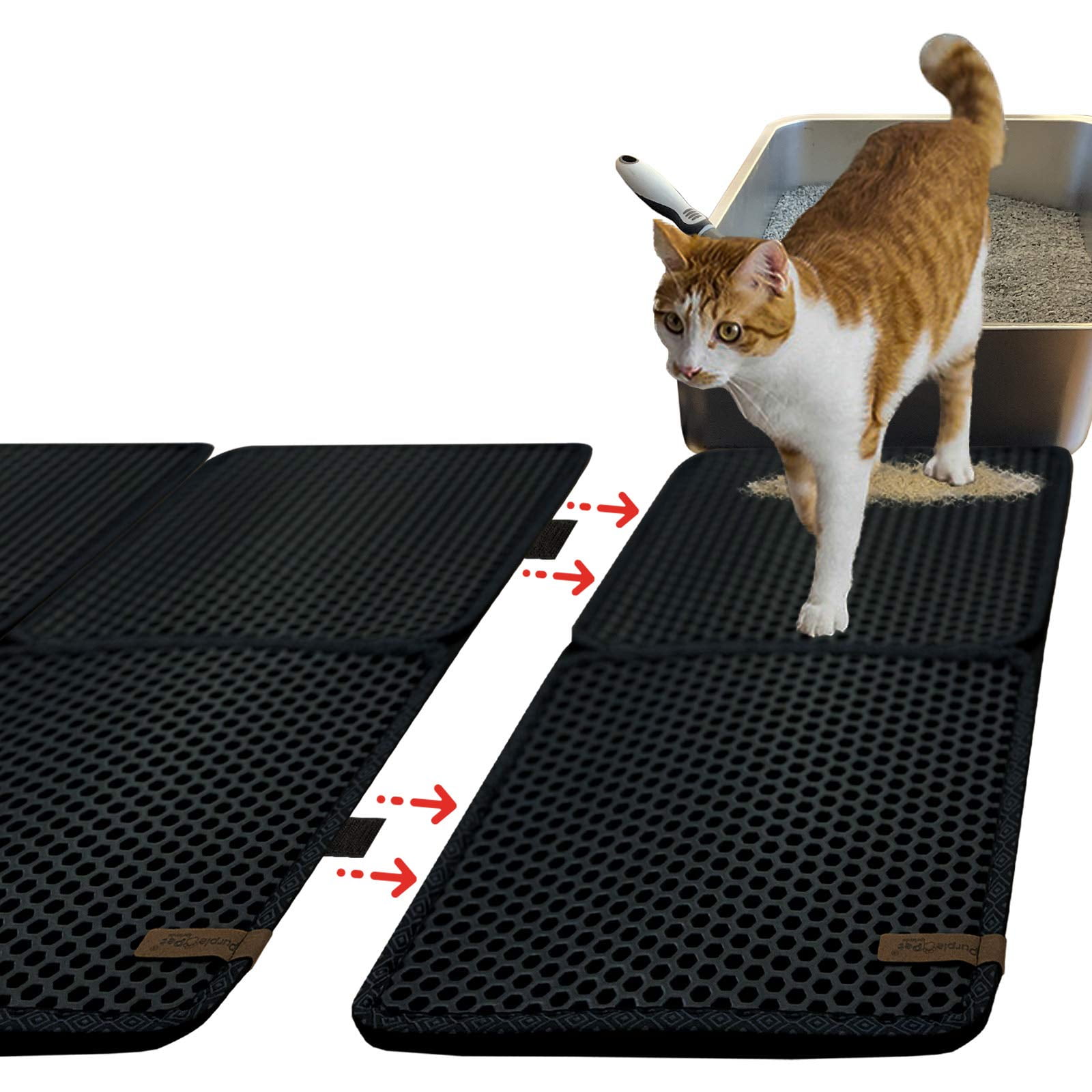 2 Pack Foldable Cat Litter Trapper (27" by 27") Mat Connects With Hook