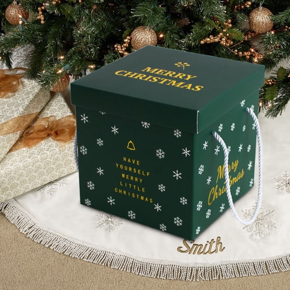2 Pack Foldable Christmas Gift Boxes, Handheld Empty Candy Packaging Boxes, Stackable Xmas Tree Tabletop Decor Storage Box