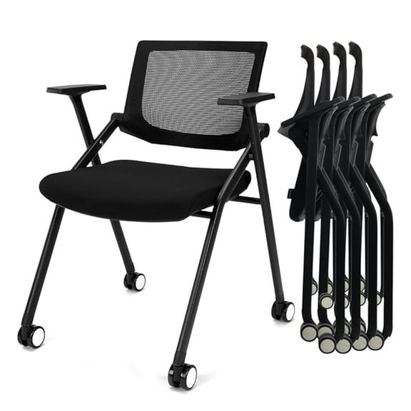 2 Pack Folding Office Chair Stackable Conference Room Chairs with Wheels and Padded Mesh Back Ergonomic for Reception Meeting