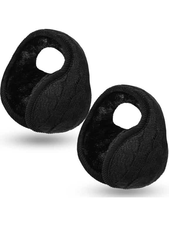 2 Pack Foldable Ear Warmers Adjustable Knitted Earmuffs with Fuzzy Fleece Lining Unisex Furry Winter Earmuffs