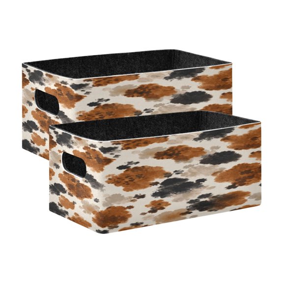 2 Pack Foldable Felt Storage Cubes 10.1×6.3×4.7in Open Home Storage Bins for Organizing Shelf, Boho Ink Printed