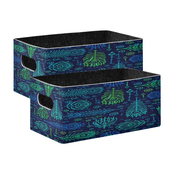 2 Pack Foldable Felt Storage Cubes 10.1×6.3×4.7in Open Home Storage Bins for Organizing Shelf, Neon Plume Printed