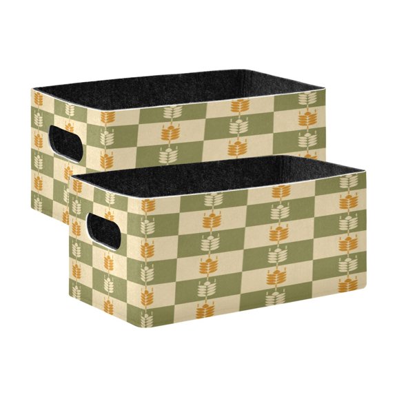 2 Pack Foldable Felt Storage Cubes 10.1×6.3×4.7in Open Home Storage Bins for Organizing Shelf, Olive Wheat Check Printed