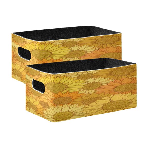 2 Pack Foldable Felt Storage Cubes 10.1×6.3×4.7in Open Home Storage Bins for Organizing Shelf, Orange Sunflower Printed