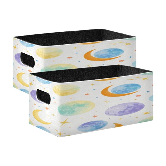 2 Pack Foldable Felt Storage Cubes 10.1×6.3×4.7in Open Home Storage Bins for Organizing Shelf, Pastel Cosmos (2) Printed