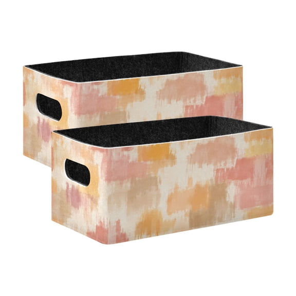2 Pack Foldable Felt Storage Cubes 10.1×6.3×4.7in Open Home Storage Bins for Organizing Shelf, Peach Brush Printed