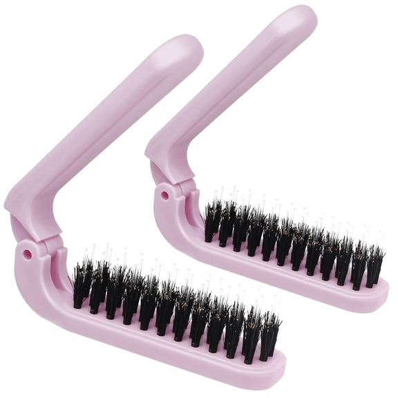 2 Pack Foldable Hair Brush Travel Hairbrush, Boar Bristle Hair Brush Portable Collapsible Pocket Comb for Women and Men, Suitable for Travel, Purse, Anti-Static Design (Light Pink)