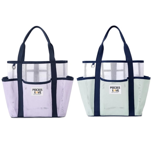 2 Pack Foldable Mesh Beach Bag - Large Capacity Sand Resistant Tote, Lightweight Quick-Dry Travel Pool Bag for Women, Breathable Summer Vacation Bag with Room for Towels & Essentials