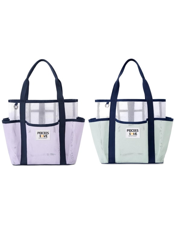2 Pack Foldable Mesh Beach Bag - Large Capacity Sand Resistant Tote, Lightweight Quick-Dry Travel Pool Bag for Women, Breathable Summer Vacation Bag with Room for Towels & Essentials