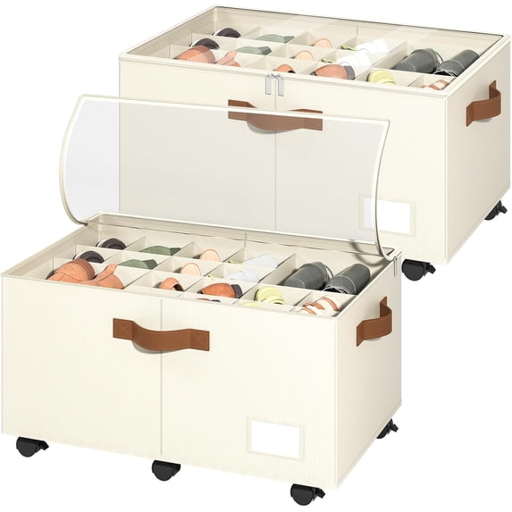 2 Pack Foldable Shoe Storage Organizer with 360° Rotating Wheels ...