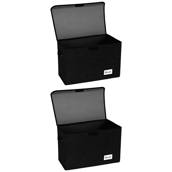 2 Pack Foldable Storage Boxes, Comic Book Organizer Bins, Collapsible Storage Box with Lid, Sturdy Polyester Fabric, File Storage Boxes, 15.7x7.9x11.8 in, Black