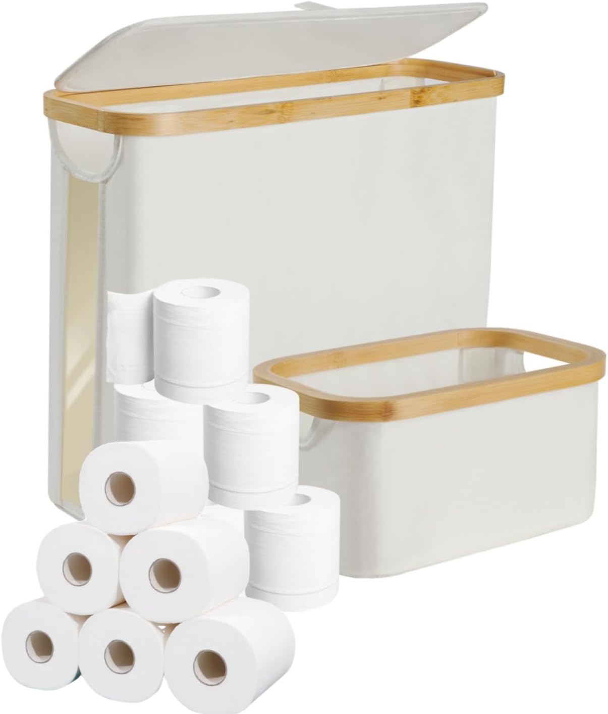 2 Pack Foldable Toilet Paper Storage Baskets with Lids Holds Up to 15 ...