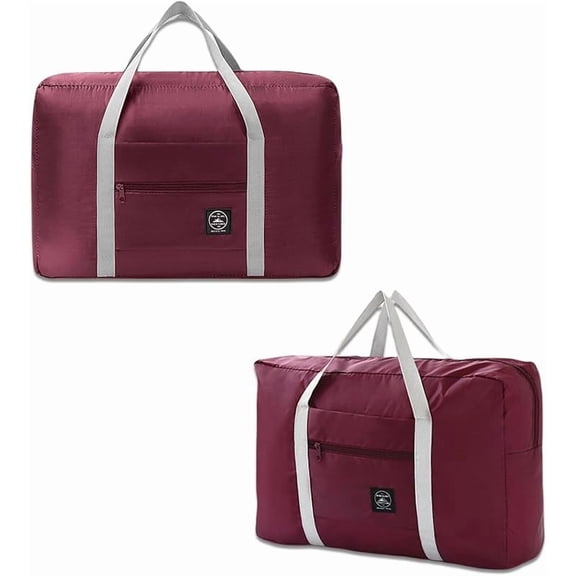 2 Pack Foldable Travel Duffel Bag with Trolley Sleeve, Lightweight Collapsible Luggage Bags for Traveling, Folding Over Night Bag, Carry on Weekender Bags for Women Men Clearance (Blue)