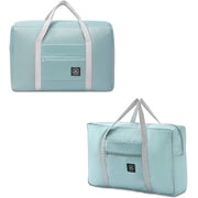 2 Pack Foldable Travel Duffel Bag with Trolley Sleeve, Lightweight Collapsible Luggage Bags for Traveling, Folding Over Night Bag, Carry on Weekender Bags for Women Men Clearance Blue
