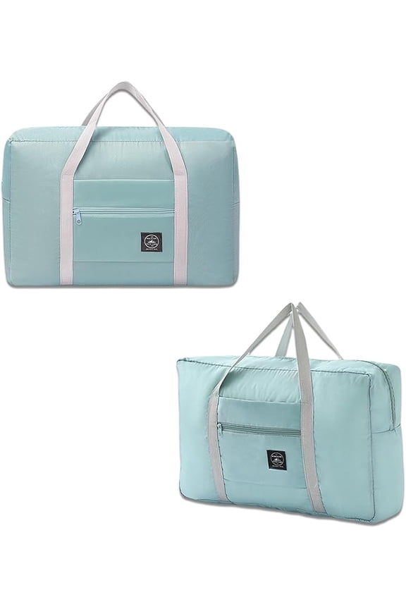 2 Pack Foldable Travel Duffel Bag with Trolley Sleeve, Lightweight Collapsible Luggage Bags for Traveling, Folding Over Night Bag, Carry on Weekender Bags for Women Men Clearance (Blue)