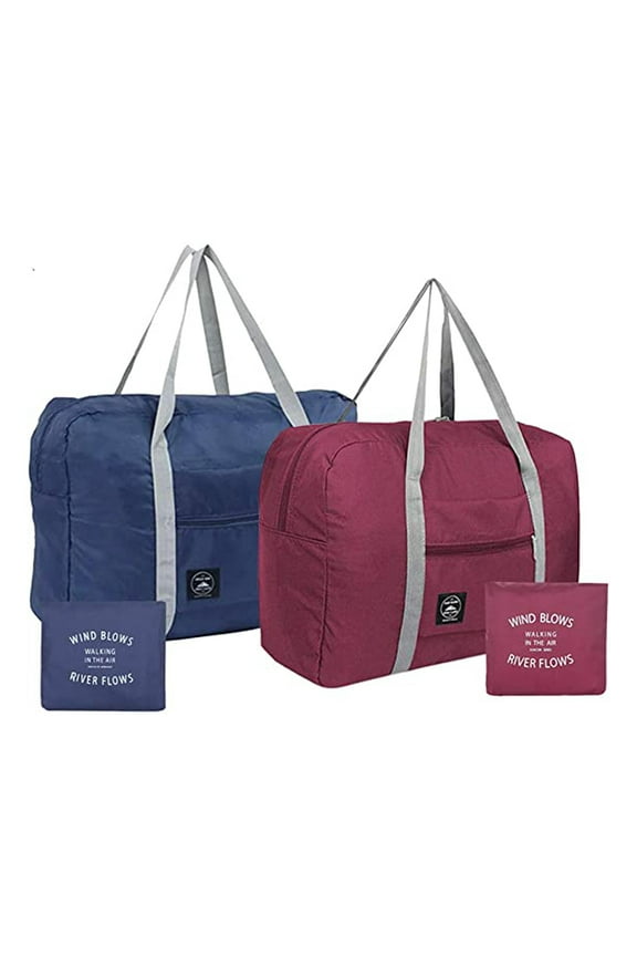 2 Pack Foldable Travel Storage Bag Luggage Storage for Sports Gym Nylon Canvas for Men and Women(Blue&Red)