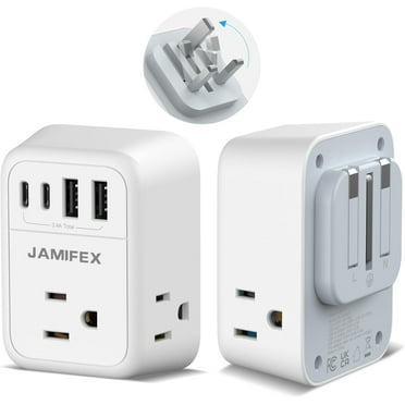 2 Pack Foldable UK Ireland Travel Plug Adapter, 8 in 1 Type G Travel Power Adapter with 4 USB(2 USB-C) Ports and 4 Outlets,US to England Ireland HongKong Dubai Singapore Plug Adaptor Converter