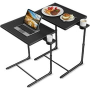 2 Pack Folding 6 Height & 3 Tilt Angles TV Tray Table Set Sofa Desk TV Dinner Tray for Home Office, Black
