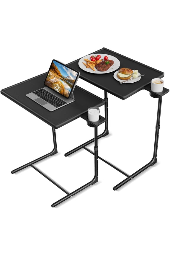 2 Pack Folding 6 Height & 3 Tilt Angles TV Tray Table Set Sofa Desk TV Dinner Tray for Home Office, Black