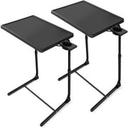 2 Pack Folding 6 Height & 3 Tilt Angles TV Tray Table Set Sofa Desk TV Dinner Tray for Home Office,Black