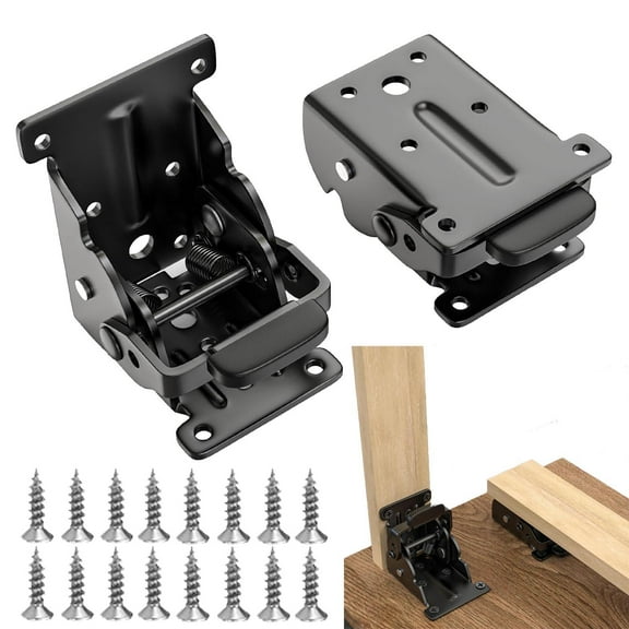 2 Pack Folding Brackets 0°-90°-180°, Heavy-Duty Folding Table Leg Brackets with Self-Locking Hinges, Adjustable Hardware Bracket for Table/Bed/Desk Legs