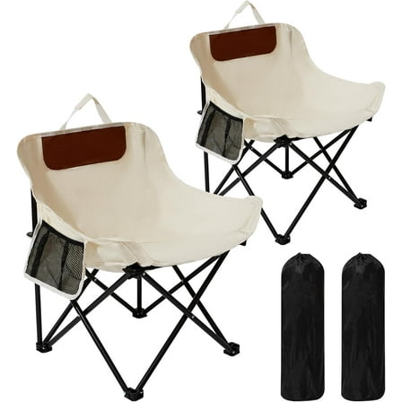 2 Pack Folding Camping Chair, Compact Camp Chair,Outdoor Lawn Portable Lightweight Chair, Backpacking Chair with Carrying Bag for Outdoor Camp,Travel,Beach,Picnic,Fishing, Hiking (Beige)
