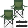 thumbnail image 1 of 2 Pack Folding Camping Chairs for Adults, Foldable Portable Beach Chairs with Carry Bag & Cup Holder, Compact Design for Camping, Beach, Picnics, and Fishing Supports 300LBS（Green）, 1 of 13