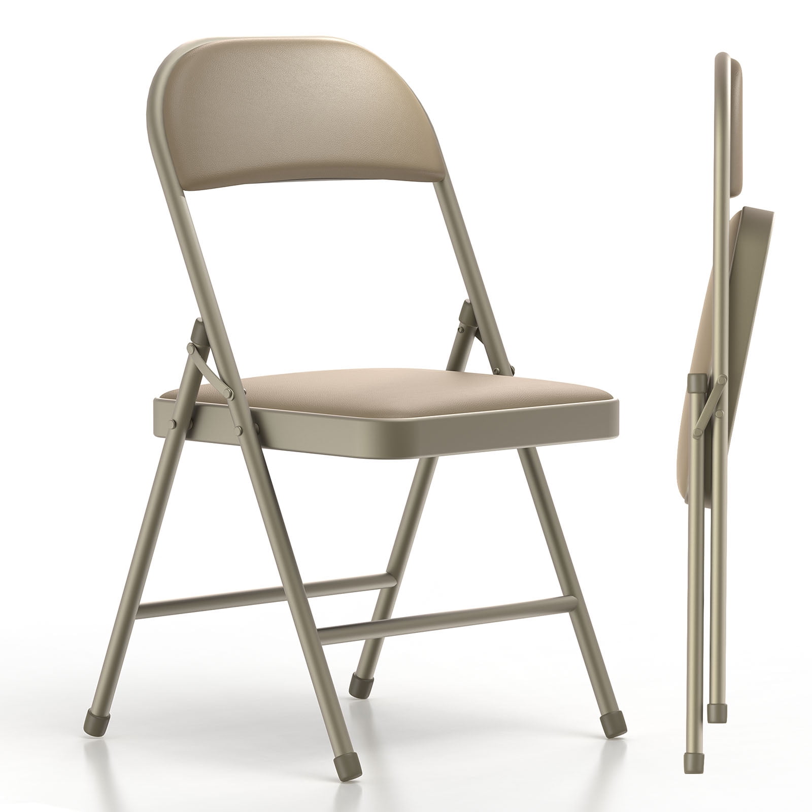 Nazhura Heavy Duty Folding Chairs with Padded Cushion Khaki Metal Frame 4 Pack for Indoor Outdoor Use Walmart
