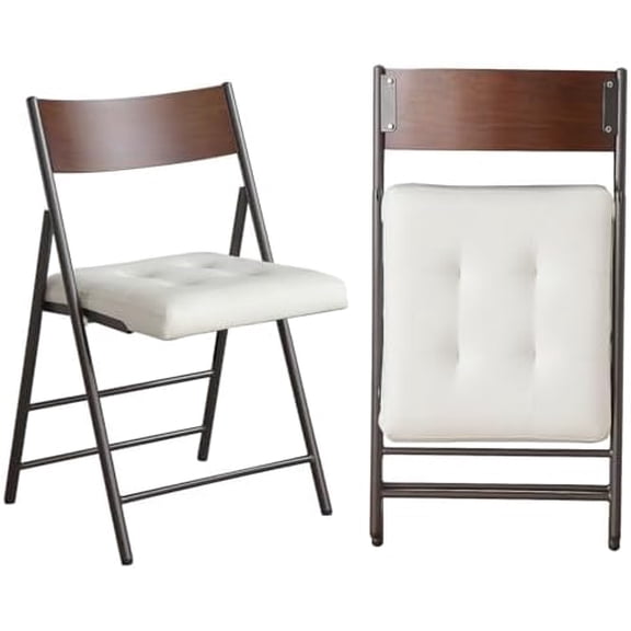 2 Pack Folding Chairs with Thick Padded Seat,Heavy Duty Steel Frame Foldable Dining Chairs with Soft Cushion Set of 2,Portable Indoor Outdoor for Home Kitchen,Office,Events,Wedding(White)