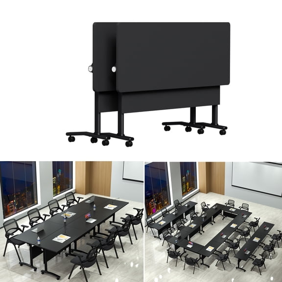 2 Pack Folding Conference Table, Conference Room Tables with Sheels Modern Flip Top Rolling Meeting Table Modular Training Room Tables for Office Seminar (47in,Black)