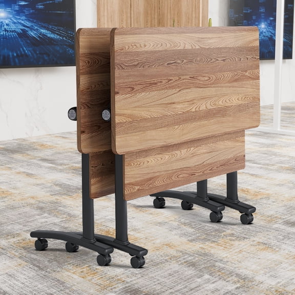 2 Pack Folding Conference Table on Wheels,Large Rectangular Conference Room Tables Modern Rolling Meeting Seminar Table for 6-8 Person,Training Boardroom Tables for Office Conference Room（47.2in）