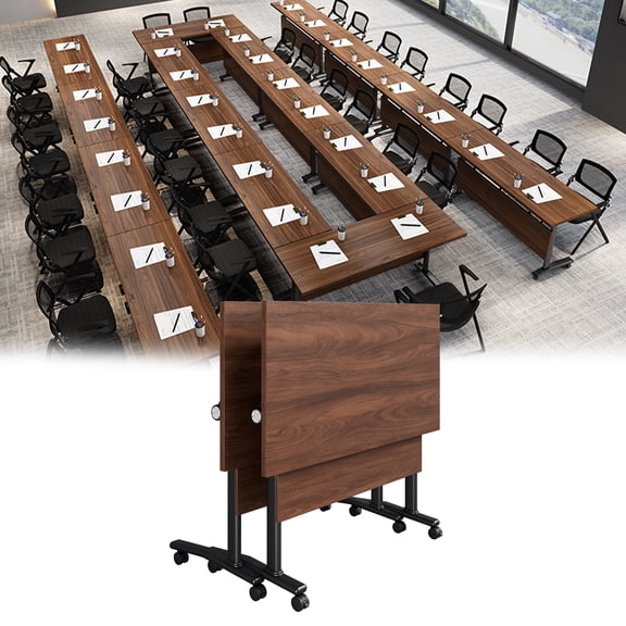 2 Pack Folding Conference Table on Wheels,Large Rectangular Conference Room Tables Modern Rolling Meeting Seminar Table for 6-8 Person,Training Boardroom Tables for Office Conference Room(47.2in)