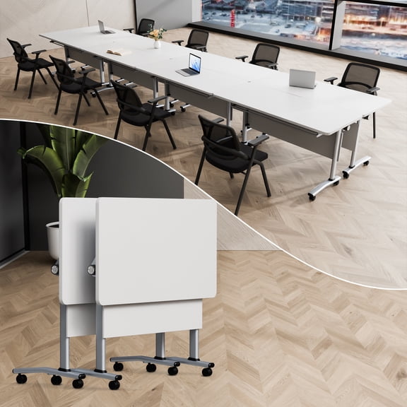 2 Pack Folding Conference Table on Wheels,Large Rectangular Conference Room Tables Modern Rolling Meeting Seminar Table for 6-8 Person,Training Boardroom Tables for Office Conference Room(47.2in)