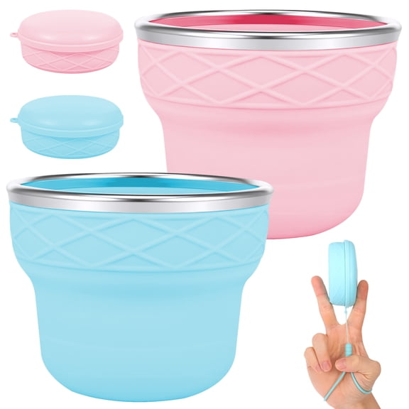 2-Pack Folding Cups, Silicone Collapsible Travel Cup with Lid & Strap – Reusable Water Cup, Dishwasher Safe for Camping, Travel, Airport & Hotel (6.76oz)