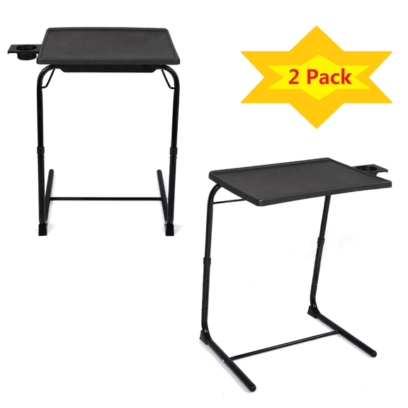 2-Pack Folding Laptop Table Adjustable Height Tray Table w/Built-in Cup Holder
