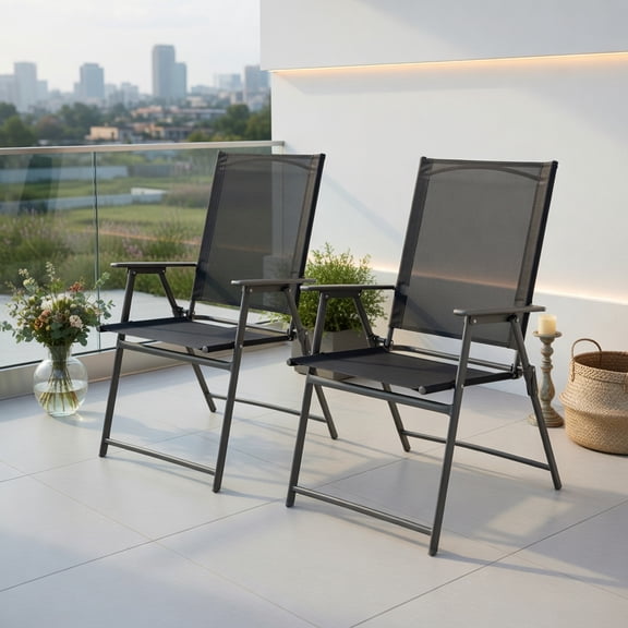 2-Pack Folding Patio Chairs with Armrests Heavy-Duty Metal Outdoor Chairs for Deck, Backyard & Camping Black, Gray, White Options