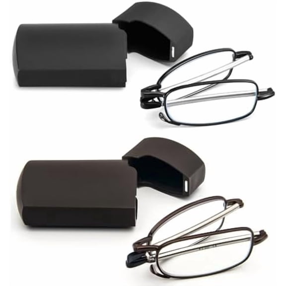 2 Pack Folding Reading Glasses Stainless Steel Mini Anti-Blue Light Blocking Reader for Men Women