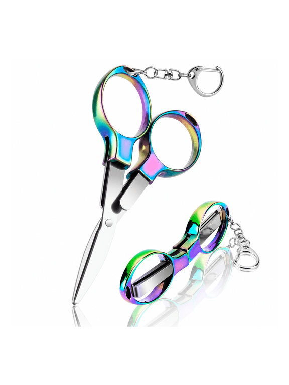2-Pack Folding Scissors with Keychain, Portable Mini Scissors, Rainbow