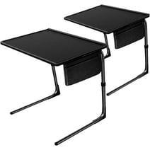 2 Pack Folding TV Tray Table with 6 Height & 3 Tilt Angles, Sofa Desk for Home Office, Black