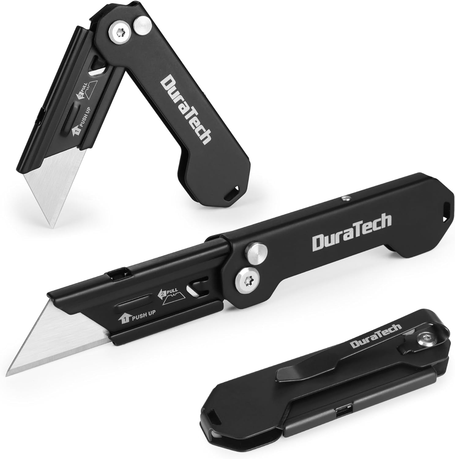 2-Pack Folding Utility Knife, Mini Box Cutter with Safety Axis Lock, Belt Clip, Quick-change Blade Mechanism, Full Stainless Steel Body and 5 Sharp Blade, EDC Pocket Knife Gifts for Men