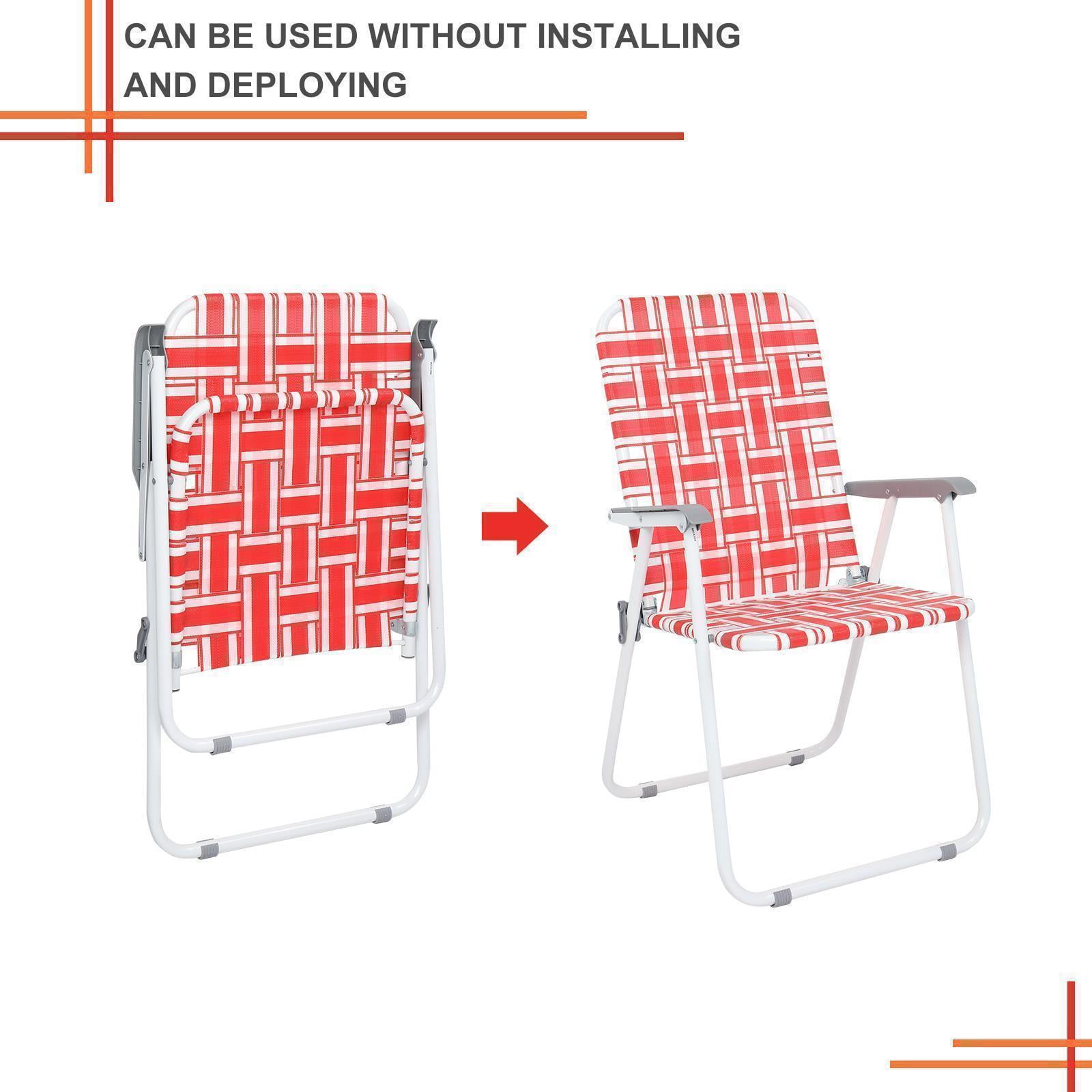 Red and White Steel Frame Folding Beach Chair Set