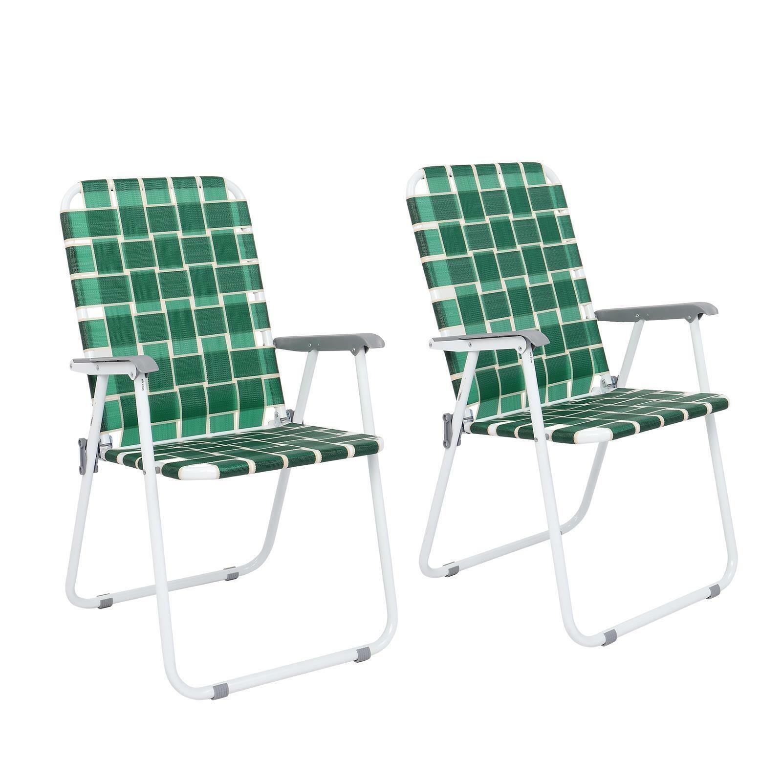 Green and White Foldable Metal Outdoor Dining Chairs, Set of 2
