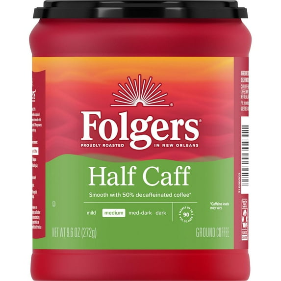 2 Pack Folgers 1/2 Caff Medium Roast Ground Coffee