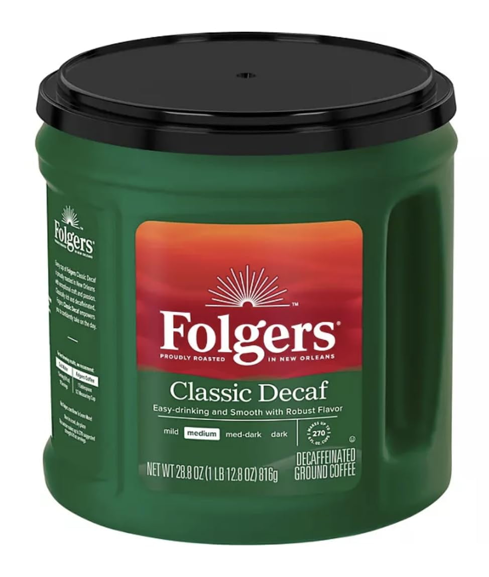 Folgers Decaffeinated Classic Roast Ground Coffee, 28.8 oz..pack of 2