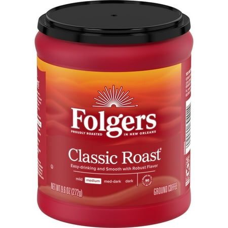 (2 Pack) Folgers Classic Roast Ground Coffee, Medium Roast, 9.6 oz Canister