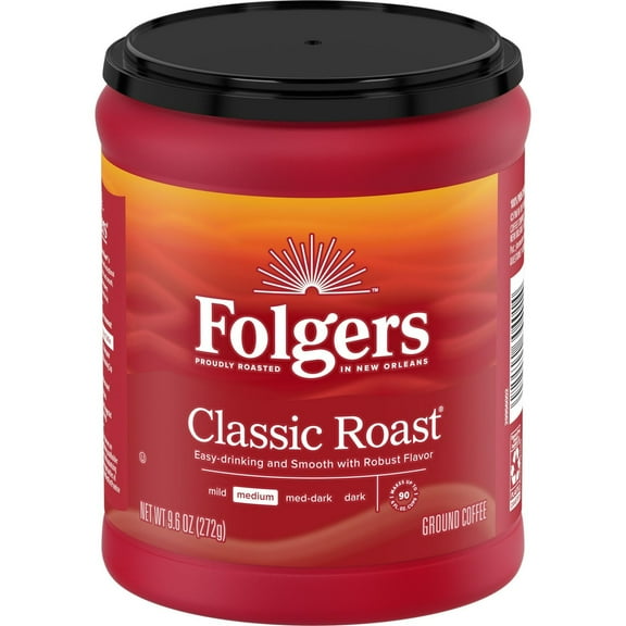(2 Pack) Folgers Classic Roast Ground Coffee, Medium Roast, 9.6 oz Canister