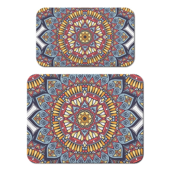 2 Pack Folk Style Mandala Coffee Mat Set - Geometric Design, Multi-Functional Absorbent Drying Mat